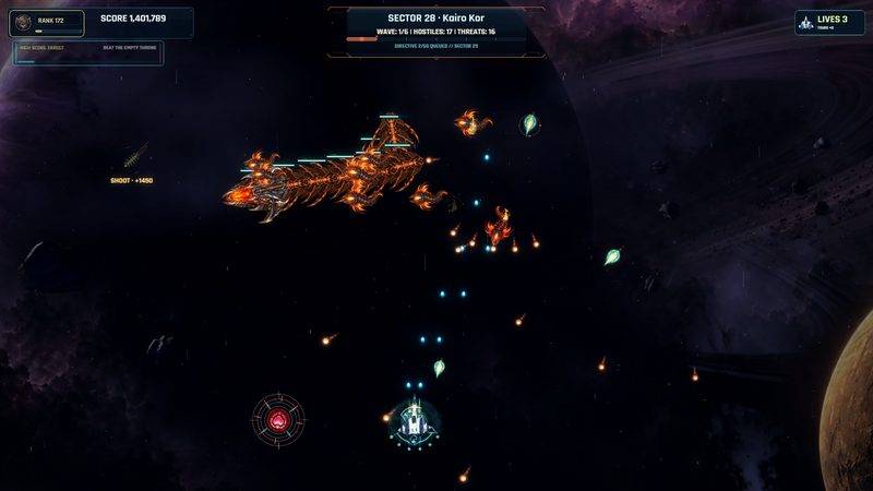 A large orange segmented Space Snake and its brood crossing a dark sector.